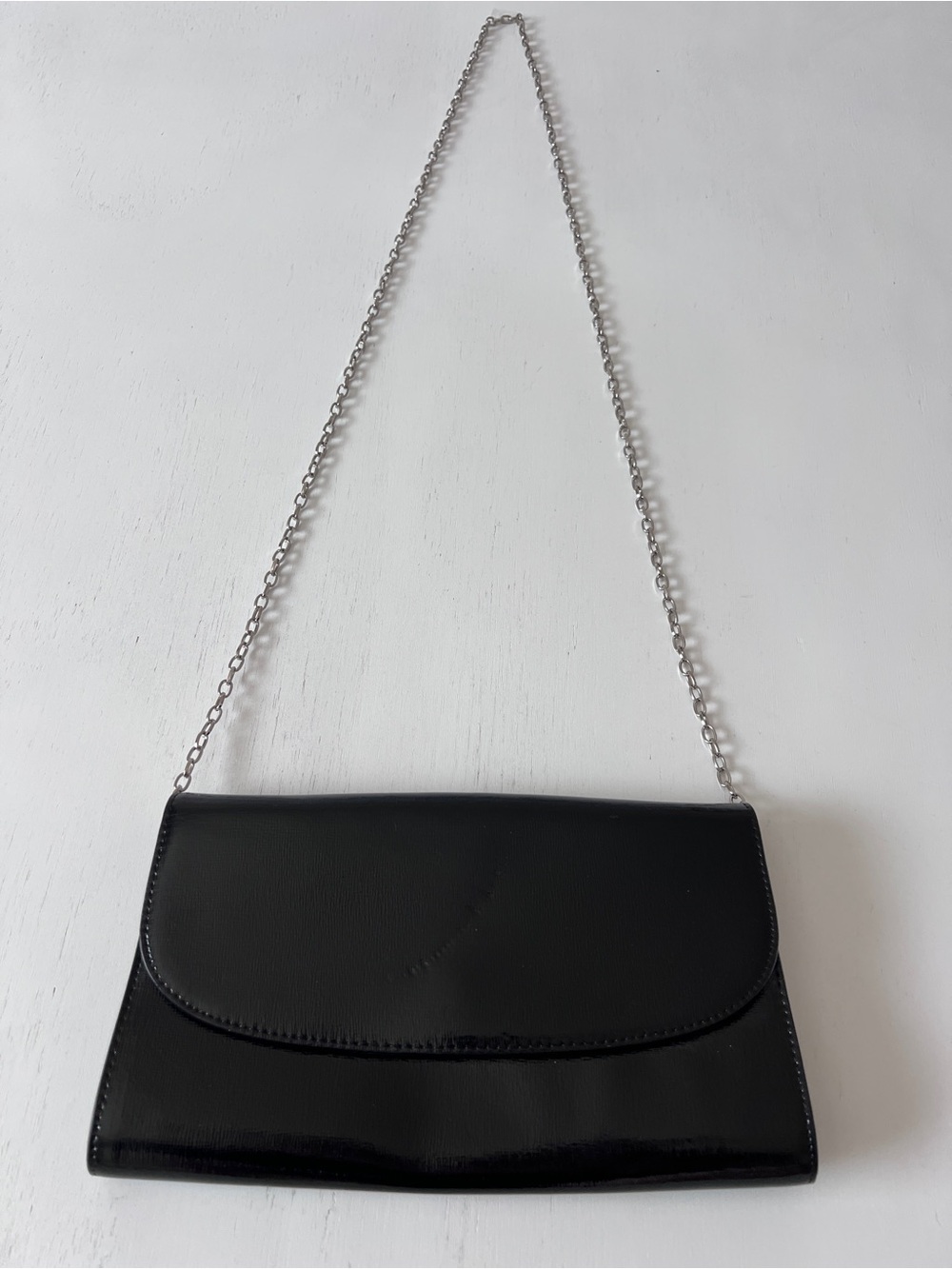 Nordstrom Black Leather Flap Clutch Evening Crossbody Bag Silver Chain